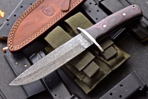 CFK Knife: Handmade Rocky Mountain Damascus Hunting Knife with Black/Red Micarta Wood handle
