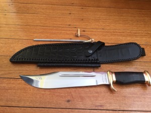 Down Under Knives: Down Under Special 1095 Steel Outback Eclipse Big Bowie Knife with Black Sheath