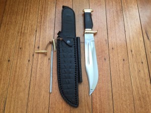 Down Under Knives: Down Under Special 1095 Steel Outback Eclipse Big Bowie Knife with Black Sheath