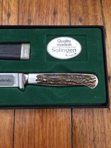 Widder Knife: Widder Solingen Jadgnicker Knife Bavarian City Knife with Sheath and Display Box