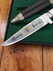 Widder Knife: Widder Solingen Jadgnicker Knife Bavarian City Knife with Sheath and Display Box