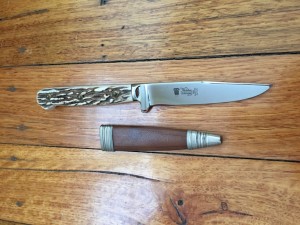 Widder Knife: Widder Solingen Jadgnicker Knife Capercaillie Scene with Leather Sheath