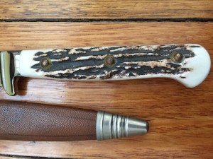 Widder Knife: Widder Solingen Jadgnicker Knife Capercaillie Scene with Leather Sheath