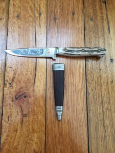 Widder Knife: Widder Solingen Jadgnicker Knife Chamois Scene with Leather Sheath