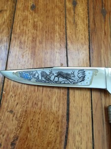 Widder Knife: Widder Solingen Jadgnicker Knife Chamois Scene with Leather Sheath