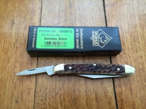 Puma Knife: Puma Bantam Folding Knife with Brown Jigged Bone Handle