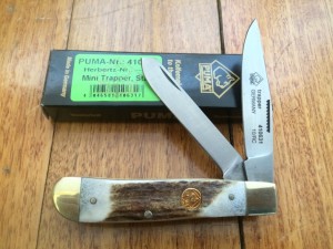 Puma Knife: Puma Mini Trapper Lockback Knife with Stag Antler Handle