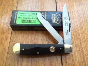 Puma Knife: Puma Mini Trapper Lockback Knife with Black Buffalo Horn Handle