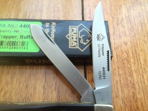 Puma Knife: Puma Mini Trapper Lockback Knife with Black Buffalo Horn Handle