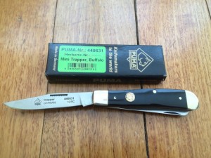 Puma Knife: Puma Mini Trapper Lockback Knife with Black Buffalo Horn Handle