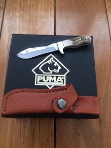 Puma Knife: Puma Mini White Hunter with Stag Handle and Leather Sheath