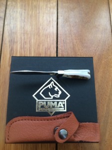 Puma Knife: Puma Mini White Hunter with Stag Handle and Leather Sheath