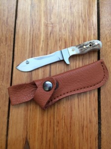 Puma Knife: Puma Mini White Hunter with Stag Handle and Leather Sheath