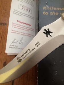Puma Knife: Puma Skinner II Laser Cut with Stag Handle leather sheath Paperwork