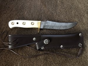 SOS Damascus *PUMA Skinner* Knife with Bone Handle & Leather Sheath