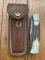 Buck Knife: 1989 Model Buck 110 Classic with Aged Stag Handle and Damascus Blade and Leather Pouch