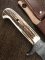 Damascus Knife: Damascus "White Hunter" Knife with Sambar Deer Antler Handle Mid Brown Sheath No2
