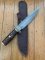 Damascus Knife: Big Damascus Bowie with Walnut Patterned Handle & Hand made Sheath