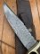 Damascus Knife: Big Damascus Bowie with Walnut Patterned Finger Guard Handle & Sheath