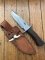 CFK Knife: CFK USA Raindrop Damascus Walnut Bowie Knife with Custom Sheath