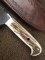 Damascus Knife: Damascus "White Hunter" Knife with Sambar Deer Antler Handle Mid Brown Sheath No2