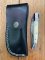 Damascus Folding Knife with White Bone Handle File Work and Pouch