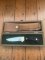 Puma Knife: Puma Original 1980's-90's 4 Star Fixed Blade Knife with Black Micarta Handle-Tan Sheath in Original Wooden Box