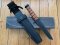 Ka-Bar Knife: Kabar Leather Handled Part-Serrated Black Tanto & Kydex Sheath