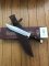 Muela Knife: Muela Big Bowie Coral Wood Laminated Handle & Leather Sheath