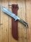 Damascus Knife: Damascus "White Hunter" Knife with Sambar Deer Antler Handle Mid Brown Sheath No1