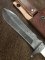 Damascus Knife: Damascus "White Hunter" Knife with Sambar Deer Antler Handle Mid Brown Sheath No2