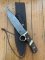 Damascus Knife: Big Damascus Bowie with Walnut Patterned Finger Guard Handle & Sheath