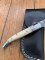 Damascus Folding Knife with White Bone Handle File Work and Pouch