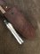 Damascus Knife: Damascus "White Hunter" Knife with Sambar Deer Antler Handle Mid Brown Sheath No2