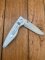 Puma Knife: Puma 2002 Handic Brushed Silver & Stag Slab Linerlock Folding Knife