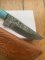 Damascus Turquoise and Pearl Corelon Hunting Knife with Sheath