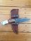 CFK Knife:Damascus Exotic London Plane Wood Red-Turquoise Hunter Knife