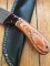 SOSDF Knife: 200 Layer Damascus Laminated wood and Buffalo Handled Upswept Skinning Knife