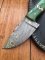 SOSDF Knife: 200 Layer Damascus Green Dyed Camel Bone Handled Skinning Knife