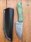 SOSDF Knife: 200 Layer Damascus Green Dyed Camel Bone Handled Skinning Knife