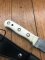 SOS Damascus *PUMA White Hunter* Knife with White Bone Handle & Leather Sheath