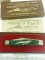 Schrade Parker E4 American Eagle stockman knife, Thomas Jefferson, green handles